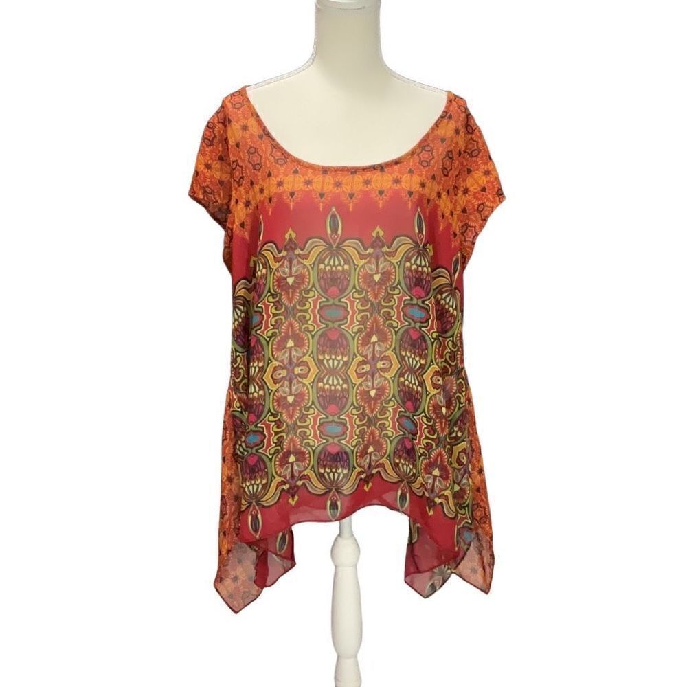 Skye’s the limit Woman Sheer Pullover Blouse Scoop Neck Cap Sleeve Plus Size 1X